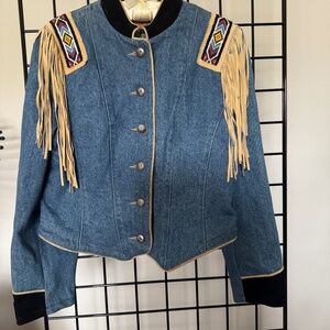 Denim Fringed Beaded Western Scout Jacket NOSWOT